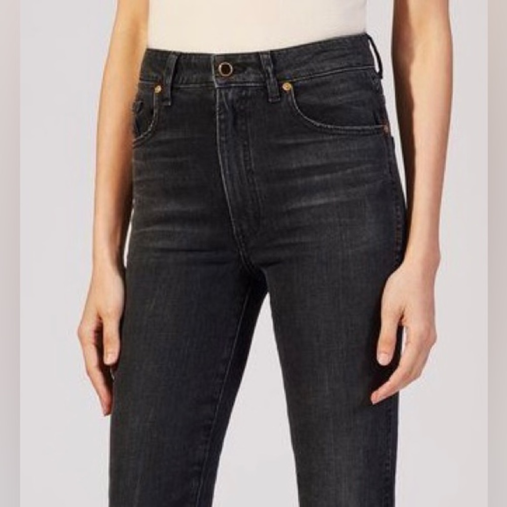 $340 Khaite Vanessa High Rise High Waist Faded Black Grey Denim Jeans 27